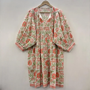 Vestido Casual Midi para Mujer, Tejido 100% Algodón, Liso, Manga Corta, Cintura Imperio, Estilo Babydoll, Cuello en V, Holgado, Funcional - Product Image 3