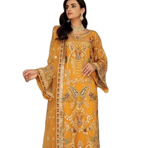 Lehenga de Novia India y Pakistaní de Diseño, Salwar de Viscosa y Rayón con Bordado, Georgette Pesado Multicolor para Ocasiones Especiales - Product Image 1