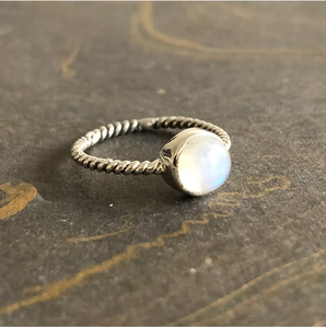Classic Simple 925 Sterling Silver <b>Thin</b> Band Natural Moonstone Gemstone <b>Ring</b> for Everyday Wear Fine Jewelry - Product Image 2
