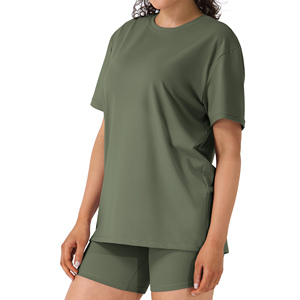 Custom Logo Summer Oversized Women's Short <b>Sets</b> Streetwear Short Sleeve Biker Shorts Gym 2 Piece Women Lounge Wear Women's <b>Sets</b> - Product Image 5