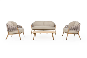 CALISTA Outdoor Rope Woven <b>Sofa</b> Set Aluminum <b>Frame</b> Garden Furniture with Teak <b>Wood</b> Table - Product Image 2