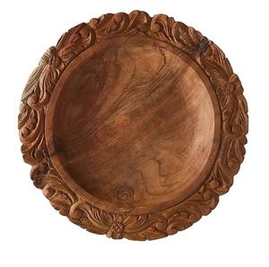 Plateau de service en bois massif artisanal |   Plateau alimentaire en bois naturel pour les collations, les fruits, l'usage domestique et hôtelier - Product Image 2