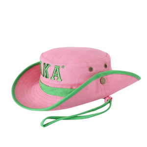 Sombrero de Pesca AKA Pink Boonie Hat Rosa de Ala Ancha para Exteriores con Letras Verdes Bordadas y Correa Ajustable para la Barbilla para Mujer - Product Image 6
