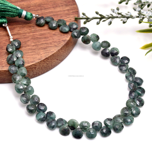 Collier de perles en émeraude naturelle facettée en forme de cœur, vert, 8 pouces, qualité supérieure, fabrication artisanale pour la création de bijoux - Product Image 2