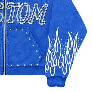 Sudadera con Capucha Azul Personalizada para Hombre, 100% Algodón, con Estampado de Letras en Pedrería, Corte Holgado, Estilo Urbano de Invierno - Product Image 3