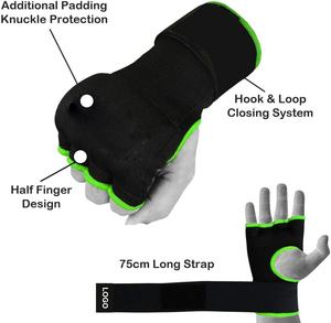 Gant d'entraînement sans doigts avec support de poignet en velcro, léger, respirant, noir, bordure verte, pour la boxe, les arts martiaux, unisexe, adulte - Product Image 6