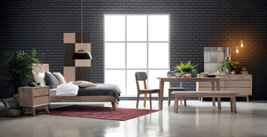 Minimalist Upholstered <b>Dining</b> Bench Greymist Fabric Cushioned Seat Acacia Veneer Long Indoor Bench Wood Malaysian Oak Legs - Product Image 2