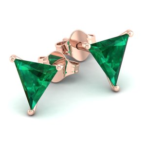 Boucles d'oreilles clous REYES en or massif 14 carats avec émeraude triangulaire de 2,22 carats et moissanite, bijoux fins à prix de gros - Product Image 5