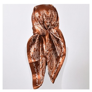 Women's <b>Square</b> <b>Silk</b> <b>Scarf</b> Brown Paisley Print Elegant Multi-Functional Fashion Accessory All Seasons - Product Image 1