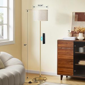 Lampada da Terra Moderna 60 Pollici con Paralume Beige e Asta Dorata, con Telecomando per Soggiorno, Camera da Letto, Ufficio e Sala da Pranzo - Product Image 2