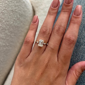 2 Carat Emerald Cut E VVS2 Lab Grown Diamond <b>Thin</b> Engagement <b>Ring</b> ,Knife Profile Dainty Proposal <b>Ring</b> in 14k Gold, IGI Certified - Product Image 4