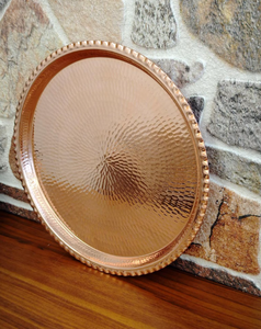 Hammered <b>Copper</b> Metal Handicraft Modern Serving Tray Brass <b>Handle</b> Decorative Large Coffee Table Multi-Purpose <b>Kitchen</b> Food Tray - Product Image 2
