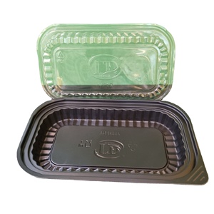 Black and <b>Clear</b> Plastic Food Containers with Lids Rectangle Shape Disposable Packaging for Meals Storage - Product Image 2