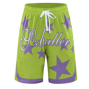 Pantalones cortos de baloncesto de malla verde con estrellas moradas y estampado de "Gxballer", cierre con cordón, ropa deportiva de verano unisex para adultos - Product Image 6
