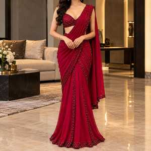 Nouvelle collection de saris de créateurs Vision, brodés, pour occasions spéciales, élégants, en georgette et chiffon, drapés, longueur ras du sol, traditionnels indiens - Product Image 4
