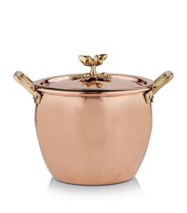 Casserole de cuisine haut de gamme en cuivre avec couvercle décoratif, poignées en laiton, fait main, pour cuisiner et servir - Product Image 4