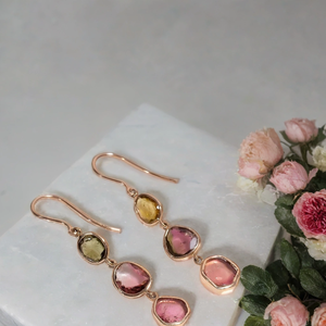 Pendientes de aro chapados en oro amarillo de 14 quilates hechos a mano estilo étnico sandía natural turmalina en forma de luna elegante regalo de moda - Product Image 2