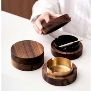 Cenicero de Nogal Sólido Premium - Moderno Estuche Decorativo para Cenizas con Tapa - Accesorios para Fumar de Madera Vintage a Prueba de Olores - Product Image 1