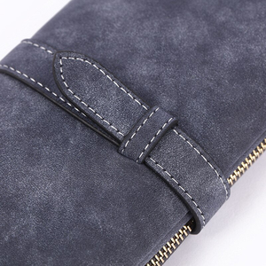Women's Suede Long <b>Wallet</b> With <b>Zipper</b> And Hasp Closure Soft Minimalist Design Blue Color Daily Use - Product Image 6