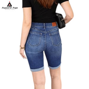 Shorts Bermuda de Mezclilla para Mujer, Color Sólido, con Bolsillos Laterales, Transpirables y Ligeros - Product Image 4