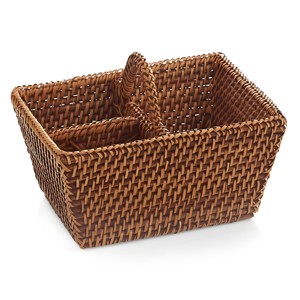 Rattan silverware organizer basket with compartments handcrafted flatware baskets <b>utensil</b> <b>holders</b> - Product Image 1