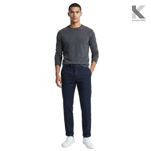 Pantalones de Sarga Elástica para Hombre, Mezcla de Algodón, 260 GSM, Frente Acolchado, Parte Trasera Elevada, Acabado Suave, Azul Marino, Pantalones Casuales, Fabricante OEM - Product Image 4