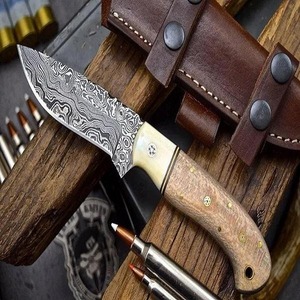 Couteau à lame fixe en acier Damas fait main, pointe tombante, bord droit, manche en bois, couteau de chasse et de camping en plein air - Product Image 2