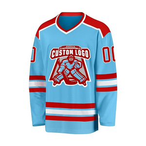 Camiseta de Hockey sobre Hielo Personalizada, Cuello en V, Manga Larga, Impresión Sublimada, Poliéster que Absorbe la Humedad, Unisex para Adultos, Rayas Azules y Blancas - Product Image 5