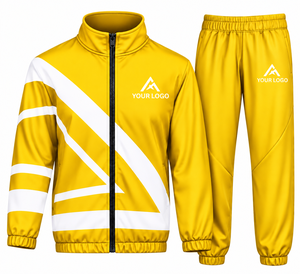 Ensemble de survêtement d'hiver jaune pour homme, veste de sport zippée et pantalon de jogging respirant à séchage rapide, taille élastique, 100 % polyester, grandes tailles - Product Image 1