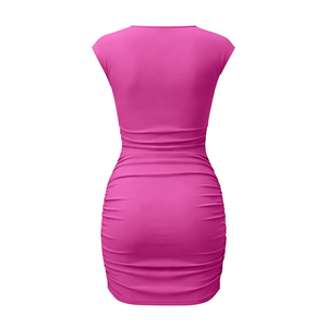 Vestido casual de verano Alpha Pink nuevo al por mayor para mujer, de manga corta, color liso, cuello redondo, ajuste holgado, tipo camiseta, talla grande - Product Image 2