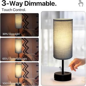Lampada da Tavolo in Lino Dimmerabile a 3 Livelli con Porte di Ricarica USB A+C, Piccola Lampada da Comodino con Controllo Touch e Presa AC - Product Image 4