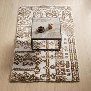 Tapis en laine noué à la main de style persan, beige ivoire traditionnel, motif floral, tapis plat doux pour la décoration du salon - Product Image 1