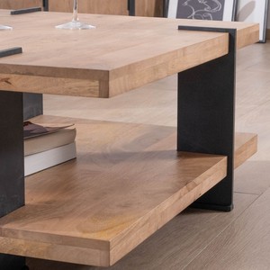 Vandana <b>Silver</b> Essence designer <b>coffee</b> <b>table</b> with double square wooden top and metal legs - Product Image 5