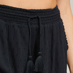 Women's Black Knitted <b>Shorts</b> High Waist Drawstring <b>Tassel</b> Detail Loose Fit Casual Style Breathable Fabric - Product Image 3