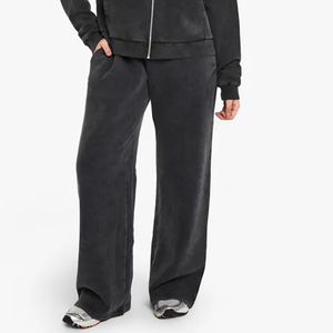 Nouveaux Joggers Droits Femme Hiver Personnalisés en Molleton Bouclette 100% Coton Doux avec Broderie NY et Cordon de Serrage, Couleur Charbon - Product Image 6