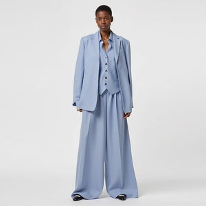 Ensemble tailleur pantalon et blazer 2 pièces sur mesure en mélange lin-coton bleu clair <span class=keywords><strong>pour</strong></span> <span class=keywords><strong>femme</strong></span>, coupe oversize, idéal <span class=keywords><strong>pour</strong></span> le bureau et les occasions formelles - Product Image 5