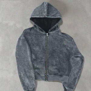 Sudadera con capucha vintage con efecto acid wash para hombre, oversize, con cremallera, doble capucha, hombros caídos, manga larga - Product Image 1