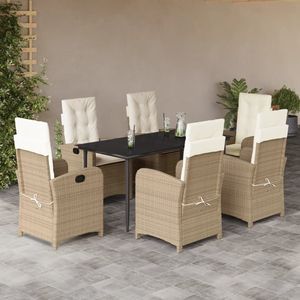 7-Piece <b>Beige</b> Poly Rattan Patio Dining Set with <b>Cushions</b> Stylish Outdoor Furniture Collection - Product Image 1