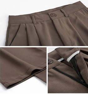 Pantalon taille haute pour femme, couleur unie, coupe droite décontractée, jambe large, printemps-automne - Product Image 5