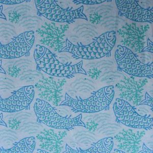 Nautical Fish 5 Yard Running Fabric Jaipur Block Printed Cotton 20 Sheeting Woven Home Textile Medium Weight Plain <b>Style</b> - Product Image 3