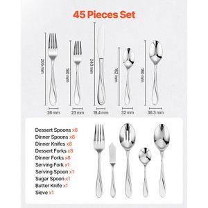 Set di posate da 45 pezzi in acciaio inossidabile per alimenti, finitura a specchio, rivestimento PVD, lavabile in lavastoviglie, utensili da tavola per mangiare - Product Image 2