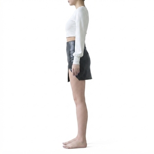 Genuine Leather Plain Dyed Nonwoven High Waist Slit Straight High <b>Stretch</b> Mini <b>Skirt</b> for Women - Product Image 3