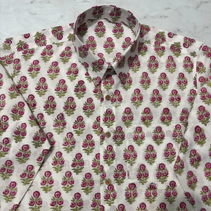 Classic <b>Long</b>-Sleeve Collarless Casual Shirt Featuring Floral Digital Printed Pattern 100% Cotton Summer Shirts - Product Image 5