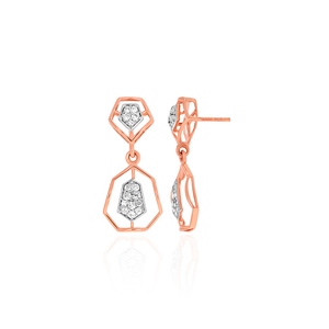 Designer Rose Gold 14K Lab Grown <b>Diamond</b> Polygon <b>Dangle</b> <b>Earrings</b> with Micro Pave <b>Diamond</b> Trendy Elegant Party Wear Jewelry - Product Image 3