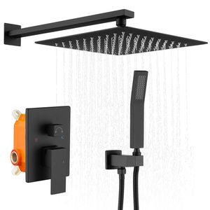 Sistema Doccia a Parete con Soffione a Pioggia da 12 Pollici e Doccetta, Finitura Nero Opaco, per il Bagno Moderno - Product Image 4