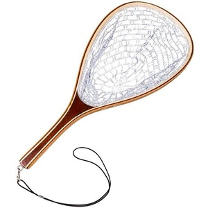 Épuisette de pêche à la mouche en bois à prix abordable avec filet en nylon et maille, et crochet de suspension long et élastique - Product Image 6