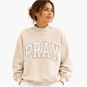 Sweat-shirt oversize à col ras du cou avec imprimé lettres 'Pray' et logo personnalisé, sweat-shirt à col montant pour femme, pull graphique oversize à col haut - Product Image 4