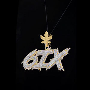 6IX 14K <b>Solid</b> <b>Gold</b> Plated Maple Leaf <b>Pendant</b> with Lab Grown Crystal Rhinestones IGI Certified Hiphop Themed Charm Unisex Jewelry - Product Image 1