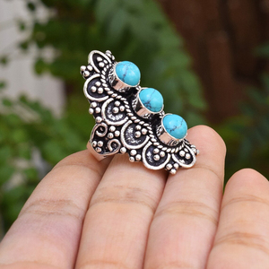 Blue <b>Turquoise</b> <b>Ring</b> 925 Sterling Silver Designer Bezel Setting Handmade <b>Ring</b> For Her Gemstone Jewelry - Product Image 4
