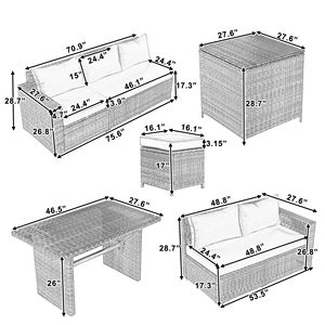 Ensemble de canapé modulable 6 pièces en rotin PE résistant aux intempéries avec boîte de rangement pour jardins et patios - Product Image 6